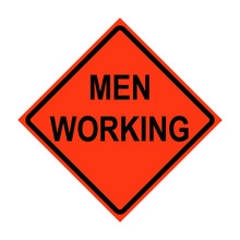 Men Working Roll-Up Traffic Sign